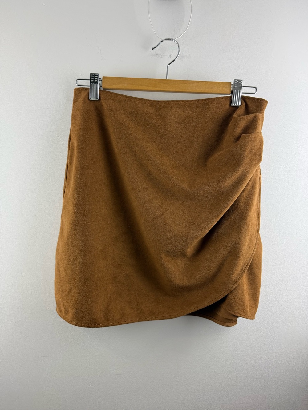 Abercrombie & Fitch Brown Vegan Suede Draped Wrap Mini Skirt Size M